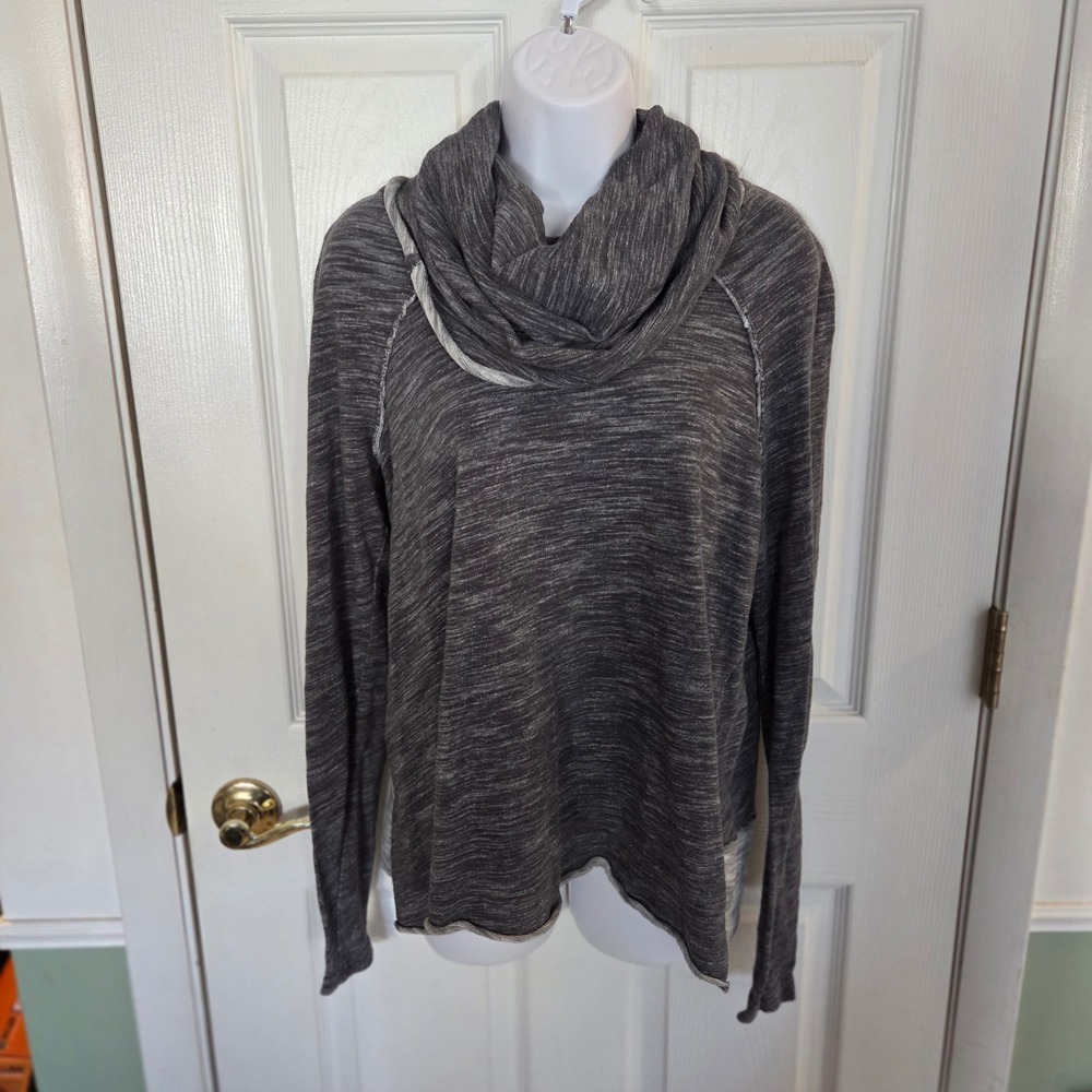 Free People FP Beach Cowl Neck Space Dye Pullover Gray Cotton Sweater XS Coastal